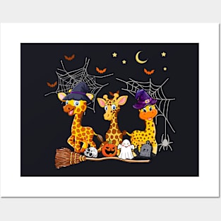 Funny Witch Giraffes Halloween Giraffe Lover Posters and Art